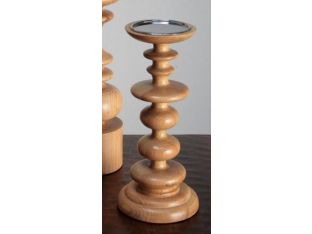Small Sculpted Blonde Wood Pillar Candle Holder