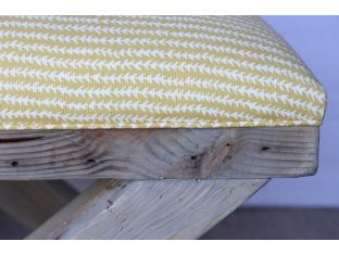 X Base Stool in Reclaimed Natural Wood Base with Yellow Striped Upholstery