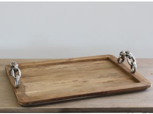 Reclaimed Teak Tray with Chain Handles