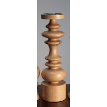 Large Sculpted Blonde Wood Pillar Candle Holder