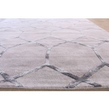 8' x 11' Taupe and Steel Gray Hand-tufted Wool/Silk Grid Rug ***Modified From Original***
