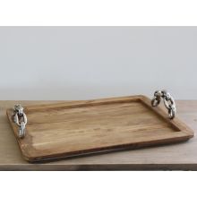 Reclaimed Teak Tray with Chain Handles